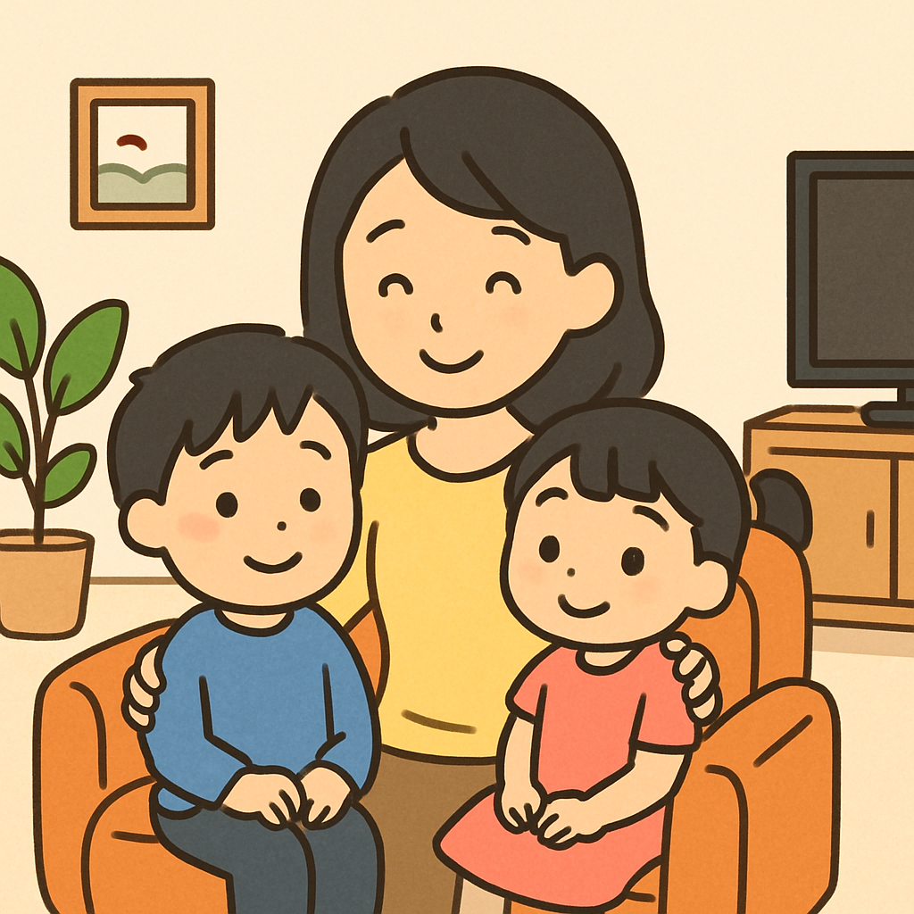 子育てをする母親と子供のイラスト - 育児に関する情報を表現したママワークライフブログ用画像
